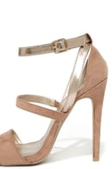 taupe suede ankle strap heels