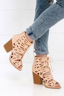 blush lace up booties