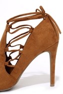 Lace-Up Heels - Tan Heels - Peep-Toe Heels - $30.00