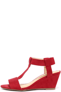 red suede wedge sandals