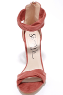 blush suede ankle strap heels