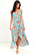 Something to Believe In Turquoise Floral Print Wrap Dress
