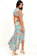 Something to Believe In Turquoise Floral Print Wrap Dress