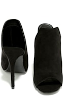 black suede peep toe mules