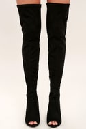 open toe black thigh high boots