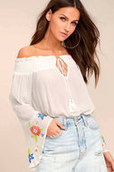 Boho Blouse - White Embroidered Top - Off-the-Shoulder Top - Bell ...