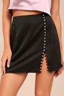 NBD Thalia Skirt - Black Satin Mini Skirt - A-Line Skirt