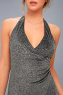black and silver wrap dress