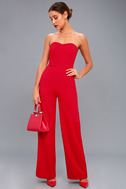 Chic Red Jumpsuit - Strapless Jumpsuit - Trendy Jumpsuit