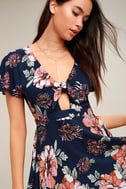 Cute Floral Print Dress - Tie-Front Dress - Skater Dress