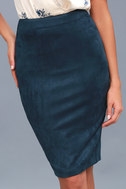 Chic Navy Blue Vegan Suede Skirt - Pencil Skirt - Midi Skirt