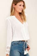 Boho White Top - Lace Top - Long Sleeve Top - Blouse - $52.00