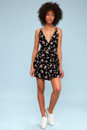 Free People Tango at Night - Black Floral Print Wrap Romper