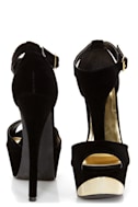 Qupid Count 09 Black Velvet and Gold T Strap Platform Heels - $37.00