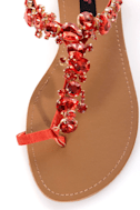 Dollhouse Radiant Orange Rhinestone Studded Thong Sandals - $34.00