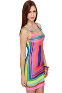Cute Print Dress - Color Block Dress - Body Con Dress - $35.00