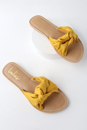 yellow satin sandals