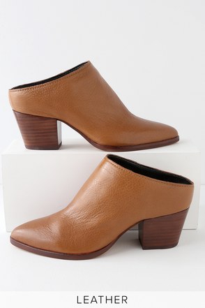 brown leather mule heels
