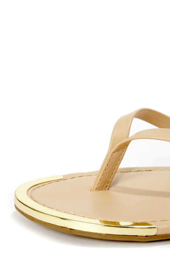 Soda Union Nude Gold-Tipped Thong Sandals - $18.00
