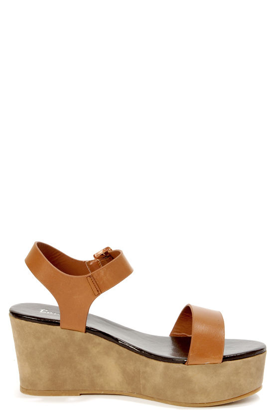 Stino 1 Tan Single Strap Flatform Wedge Sandals - $31.00