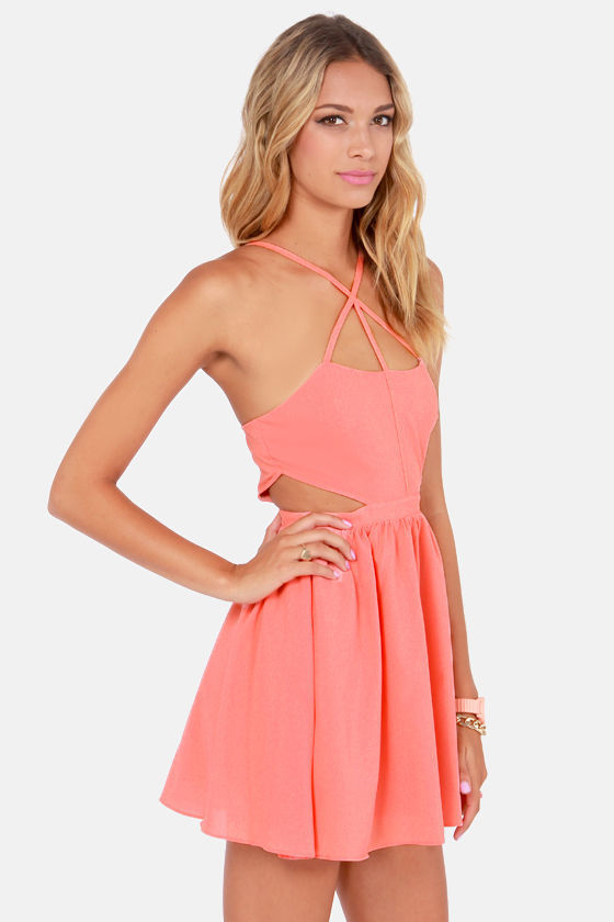 Sexy Peach Dress - Cutout Dress - Skater Dress - $39.00