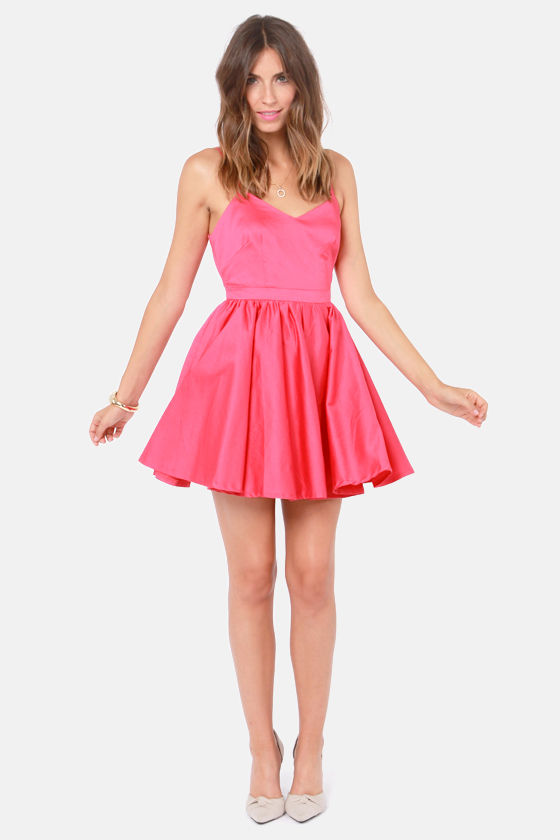 Flirty Coral Pink Dress - Bow Dress - Skater Dress - $75.00