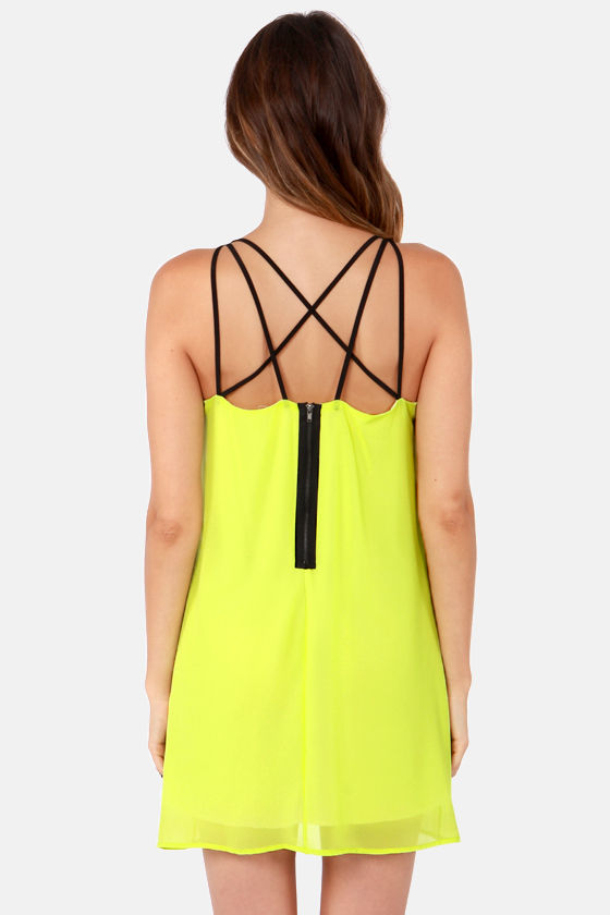 Hot Highlighter Yellow Dress Shift Dress 41.00