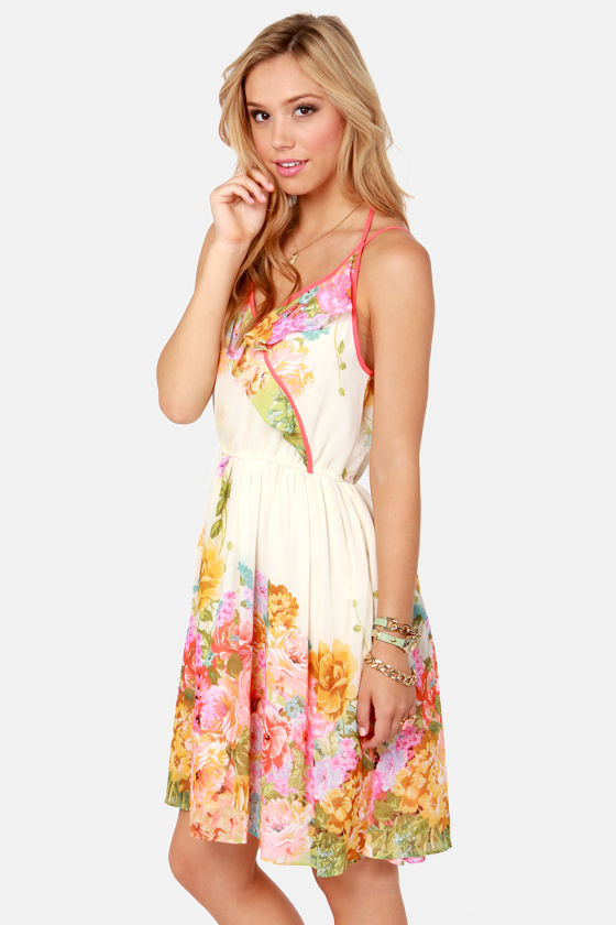 Pretty Cream Dress - Floral Dress - Print Dress - $57.00