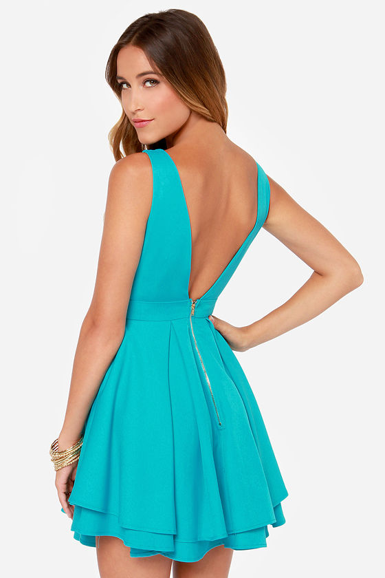 Sexy Turquoise Dress - Backless Dress - Skater Dress - $55.00