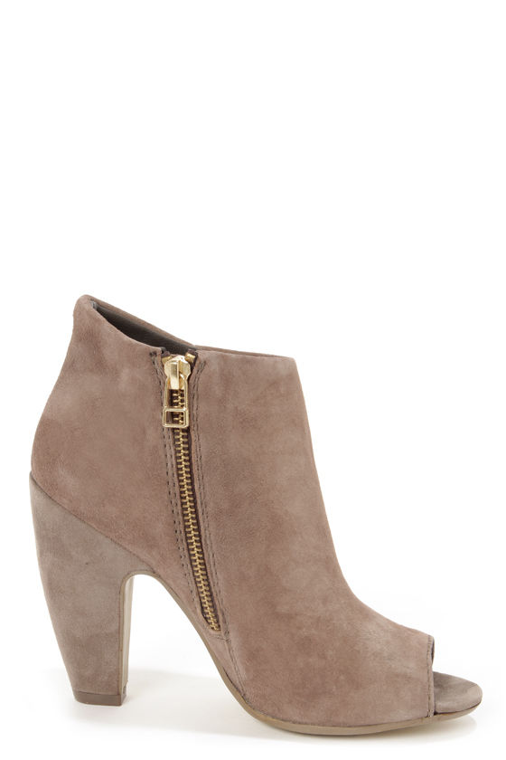 steve madden peep toe booties suede