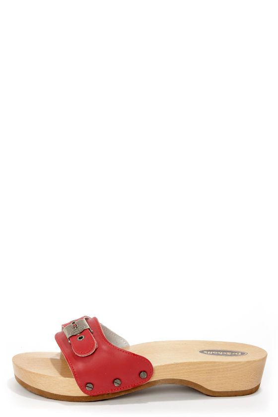 red leather slide sandals