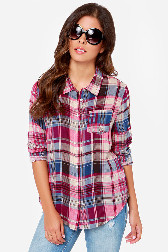 Button-Up Top - Plaid Shirt - Long Sleeve Top - $59.00