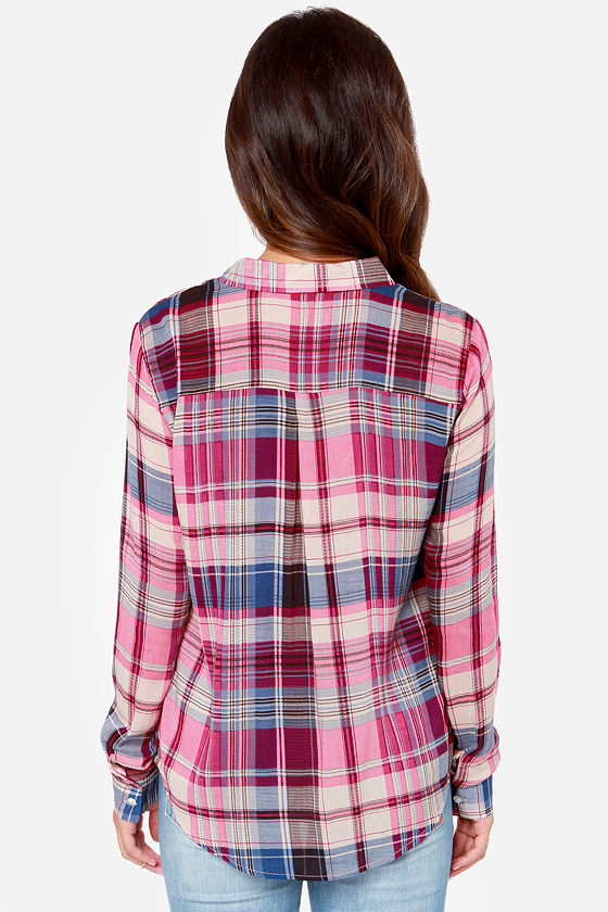 Button-Up Top - Plaid Shirt - Long Sleeve Top - $59.00