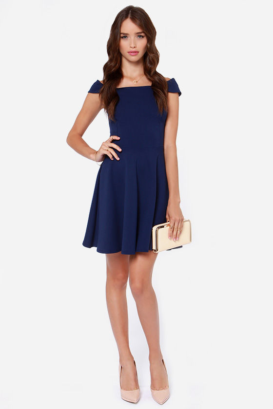 Off the Shoulder Dress  Navy Blue  Dress  45 00