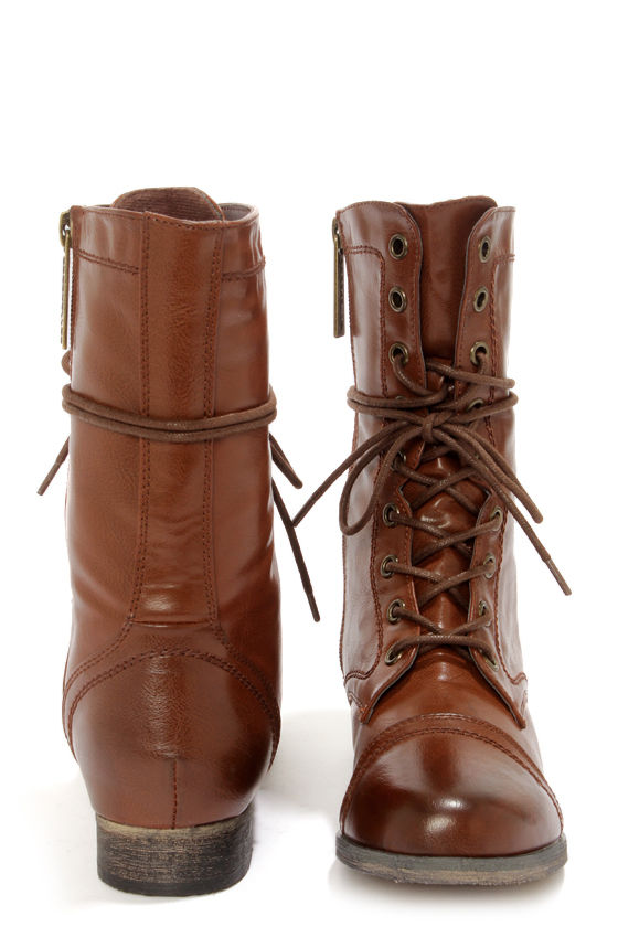 Georgia 72 Cognac Lace-Up Combat Boots - $41.00