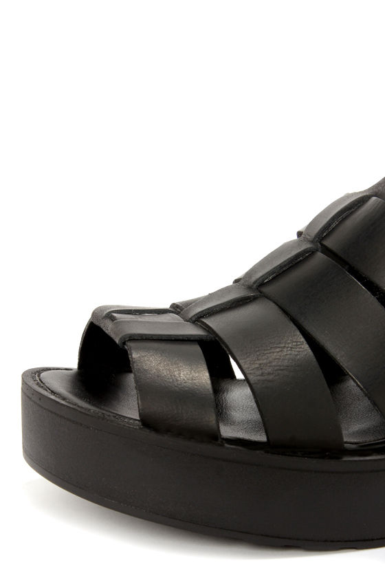 Steve Madden Schoolz Black Leather Caged Platform Sandals - $79.00