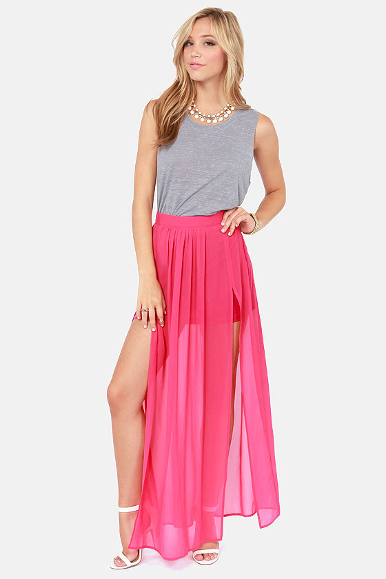 hot pink maxi skirt outfit