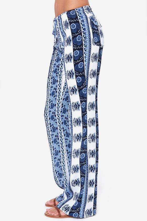 Lucy Love New Delhi Pants - Blue Print Pants - Drawstring Pants - $55.00