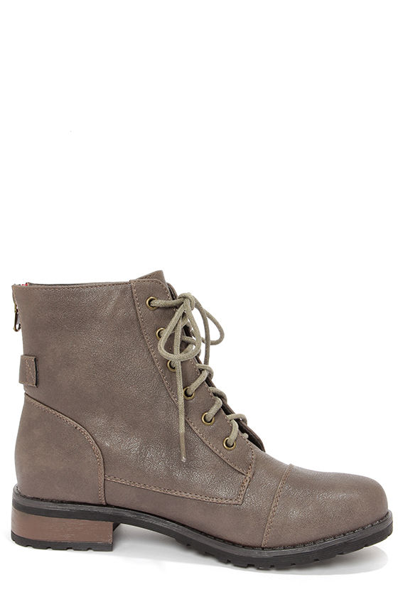 Cute Taupe Boots - Lace-Up Boots - Ankle Boots - $39.00