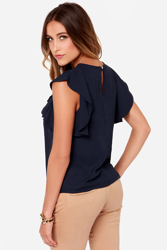navy blue top with black pants