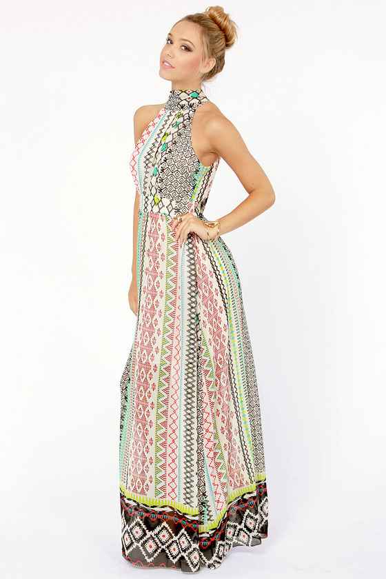 Pretty Ivory Dress Print Dress Maxi Dress 87.00