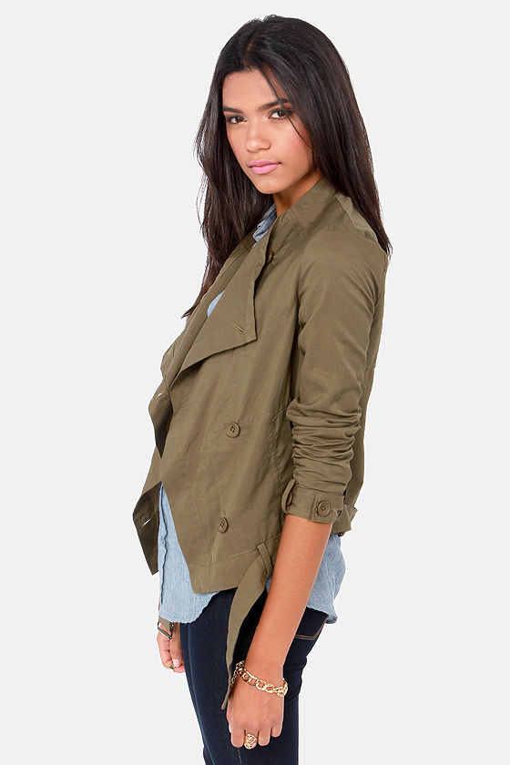 Cute Olive Green Jacket Asymmetrical Jacket ButtonUp Jacket 81.00