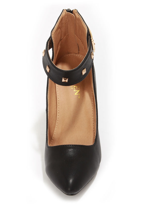 black studded ankle strap heels