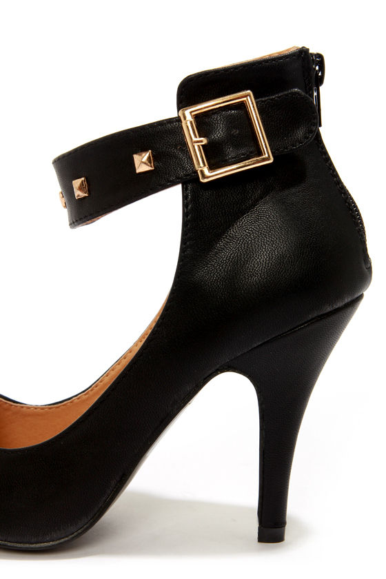 black studded ankle strap heels