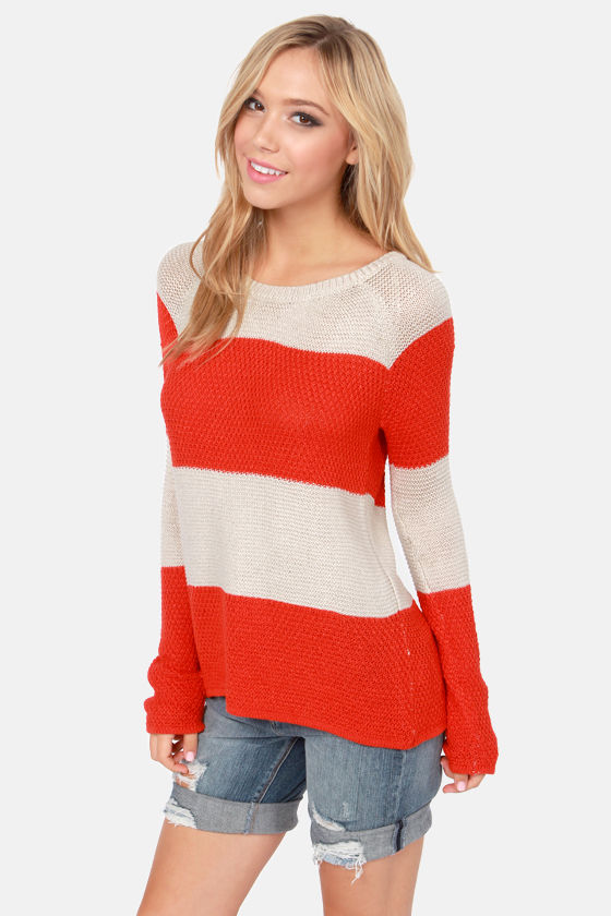 red and orange striped sweater