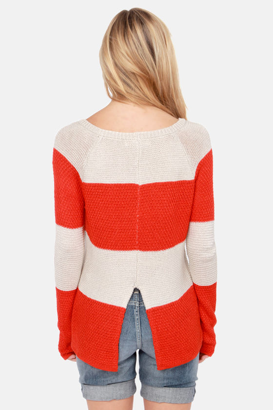 red and orange striped sweater