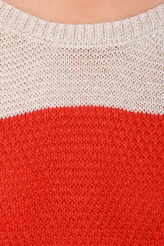 red and orange striped sweater