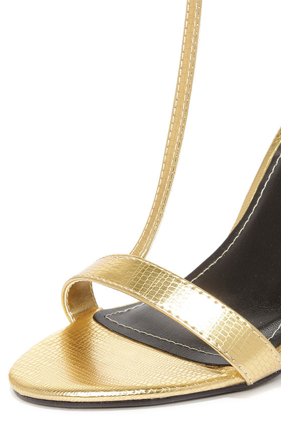 Chic Gold Heels - High Heeled Sandals - T Strap Heels - $28.00