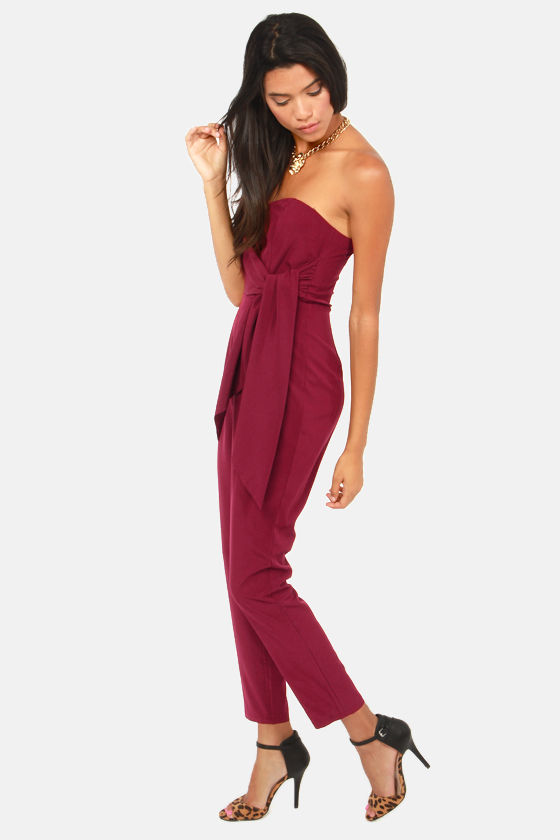 burgundy jumpsuit formal