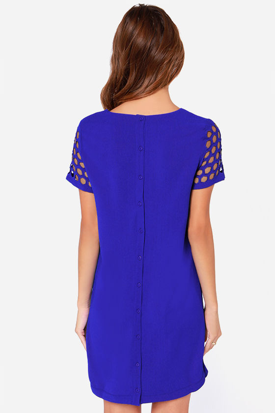 Blue Dress - Shift Dress - Short Sleeve Dress - $75.00